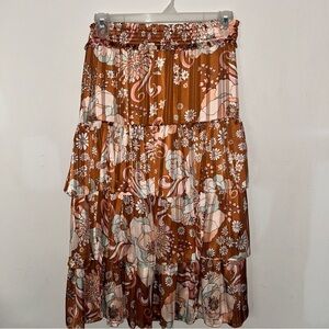 Brown Tiered Maxi Skirt for Resort Wear